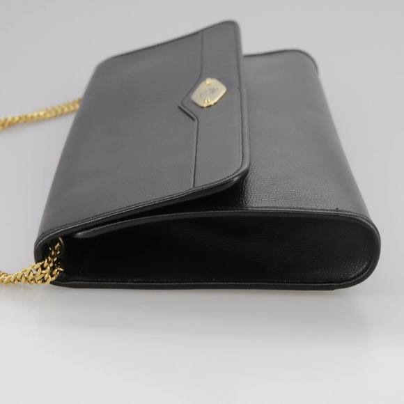 Christian Dior Chain Shoulder Bag Leather Black Gold Auth 109077 - Picture 3 of 16